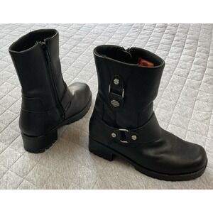 Harley Davidson Boots Women 8M Black Leather Buckle Harness Strap Biker Chic 90s